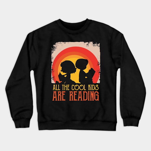 All The Cool Kids Are Reading Book Vintage Reto Sunset Crewneck Sweatshirt by MasliankaStepan